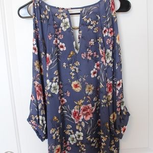 Floral Cold Shoulder Blouse with key hole front